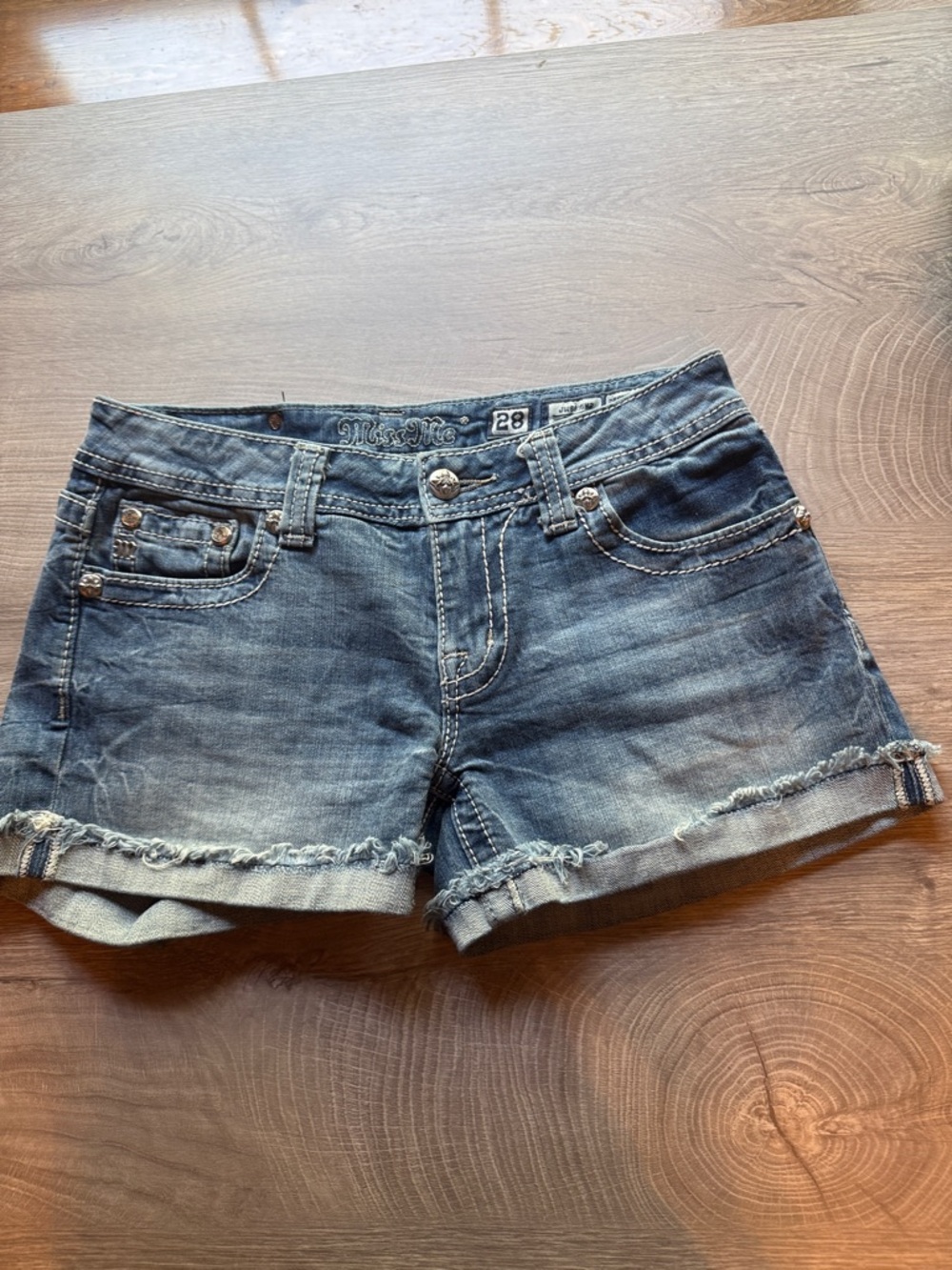 Miss Me Denim Frayed Hem Women’s Shorts - Blue